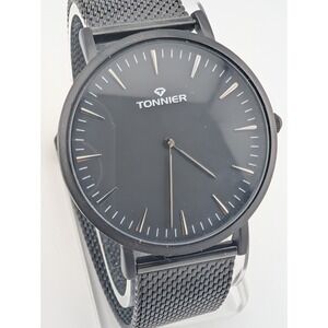 Tonnier Watch Men 41mm Case Black Mesh Metal Band- New Battery